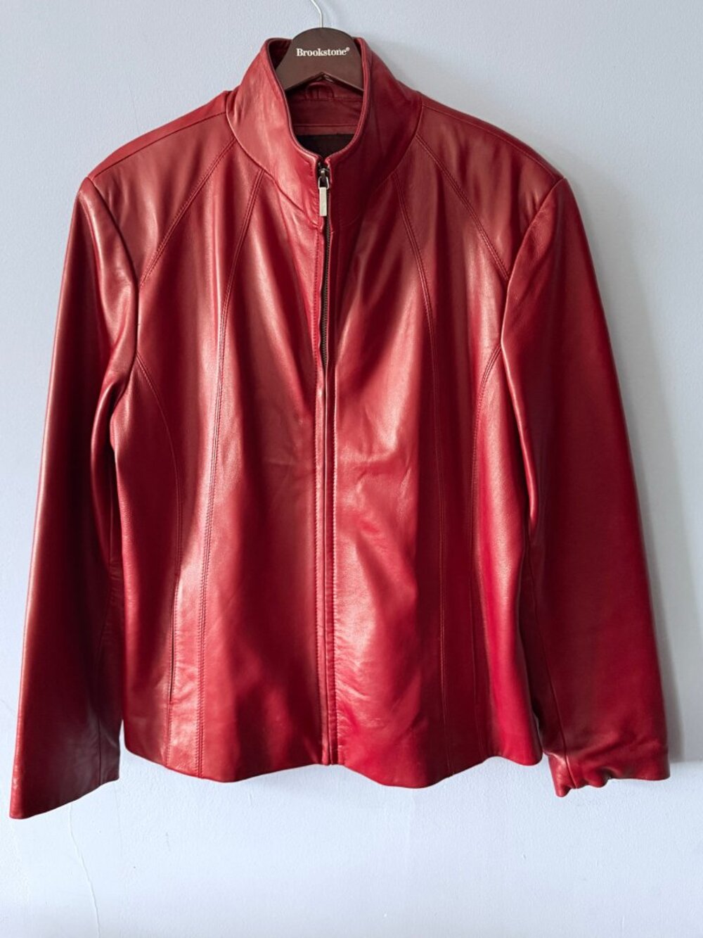Vintage Siena Studio Red Leather Funnel Neck Zip Jacket XL